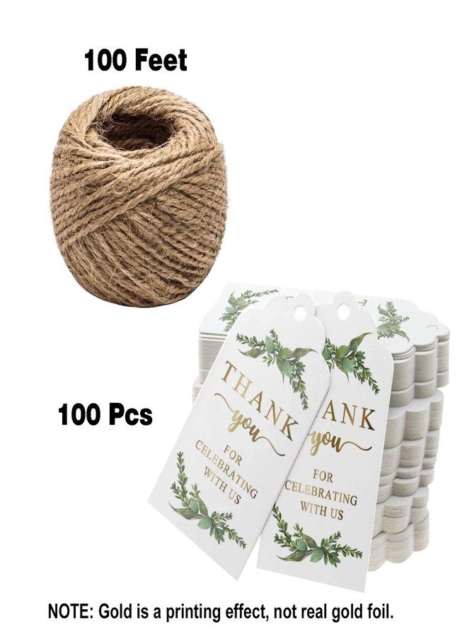 Mr.Mug Greenery Gold Gift Tags - 100pcs, Perfect for Baby Showers, Birthdays, Weddings & Bridal Showers, Includes 100ft Natural Jute Twine - Image 3